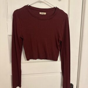 Madewell Ribbed Long-Sleeve Crop Top in Deep Wine